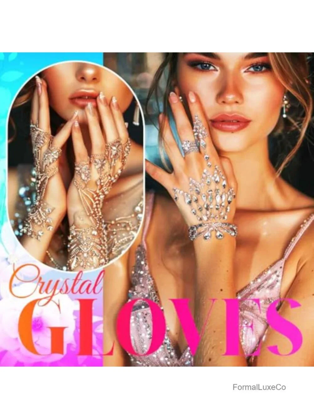 Fingerless Rhinestone Gloves Wedding Bridal Hand Chain Accessories